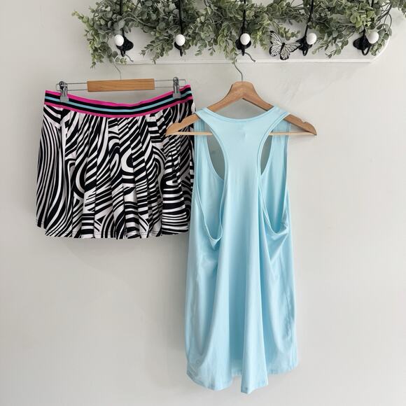 Women’s Athletic Bundle Of Zebra Print Skort & Blue Tank L/XL Set Gold Tennis KD - Picture 4 of 4